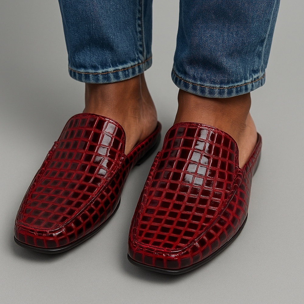 Pierre Dumas Red Crocodile Pattern Women Loafers